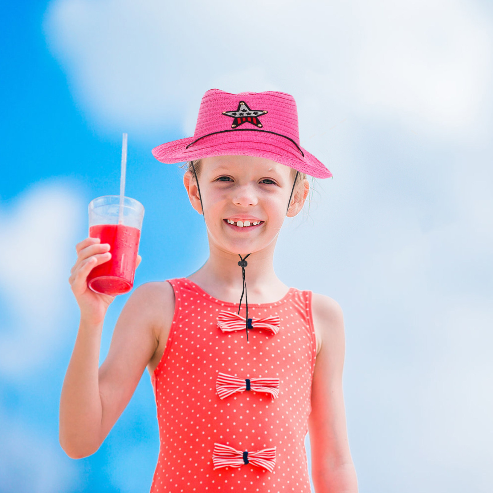 Cowboy Hat Straw - Kids Western Cowboy Star Design Lightweight