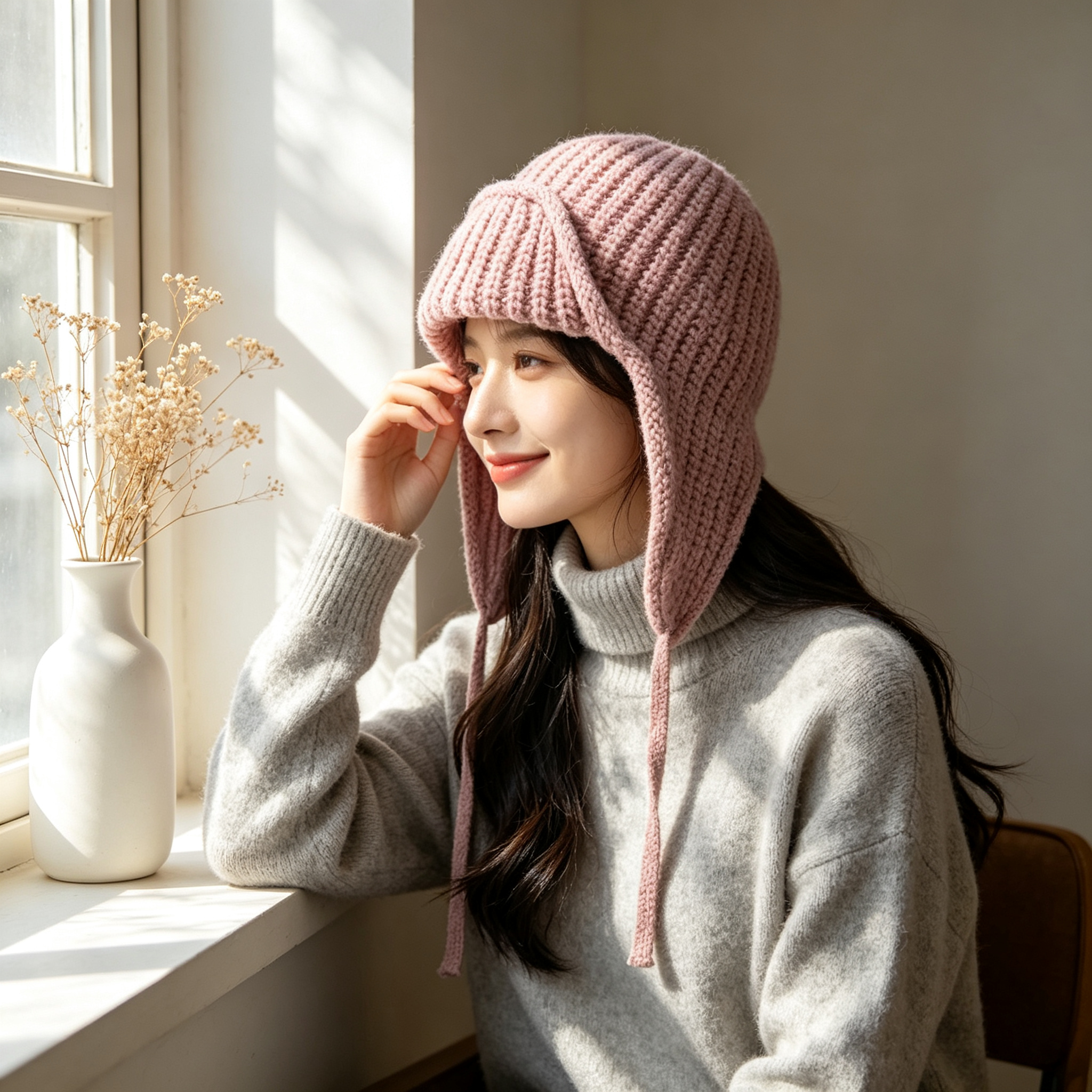 Autumn Winter Knit Earflap Bea - Trapper Hat Ear Flap ulasan dan harga