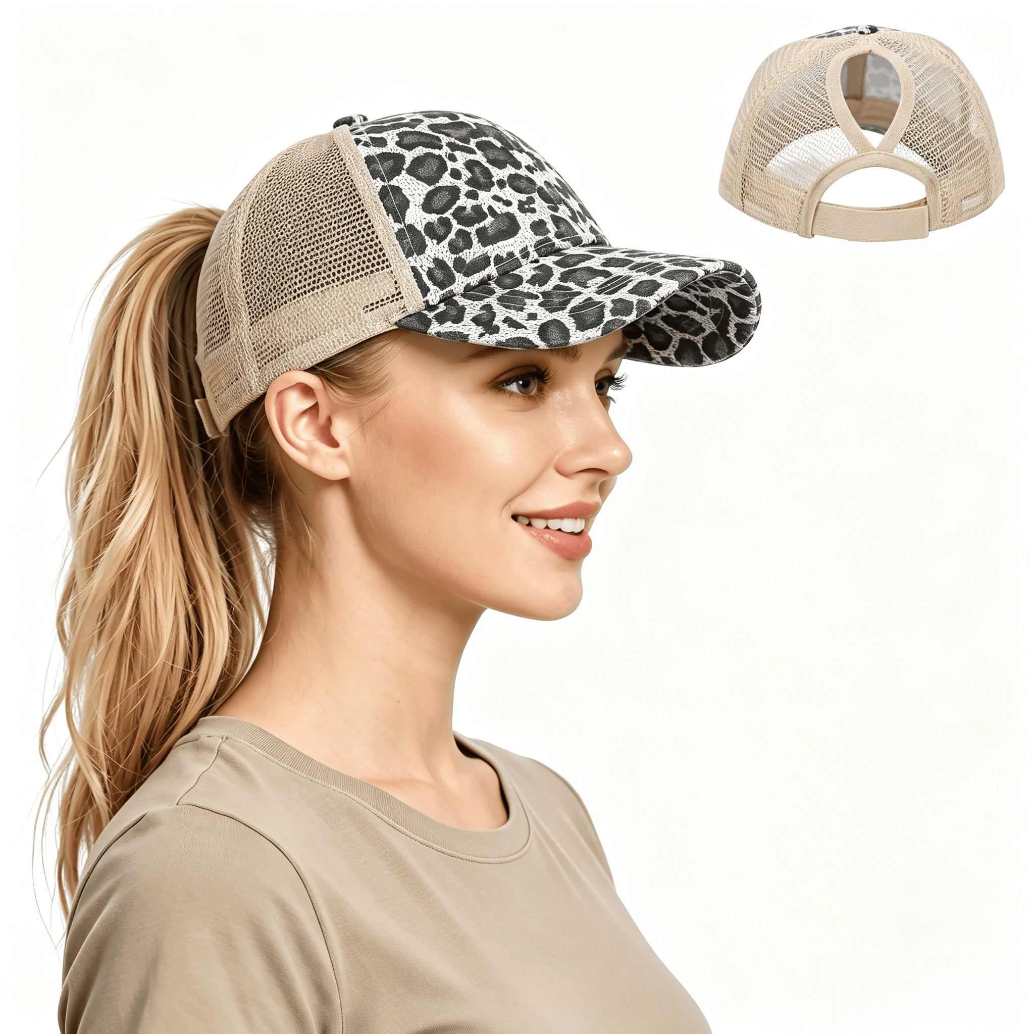 Leopard Adjustable Ponytail Ba - Trucker Cap Mesh ulasan dan harga