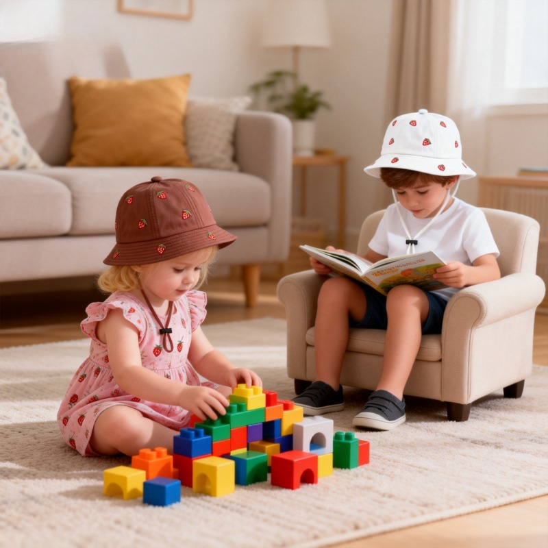 Girl Fisherman Hat with Strawb - Bucket Hat Cotton ulasan dan harga