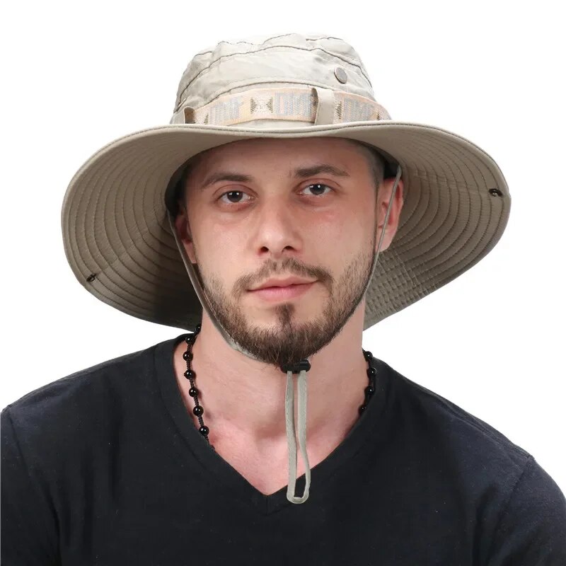 Summer Men Bucket Hat Outdoor  - Sun Hat Wide Brim ulasan dan harga