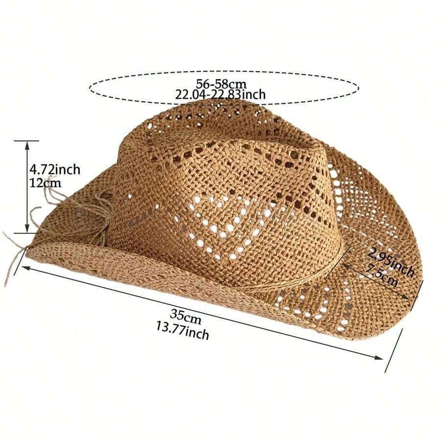 Hollow Straw Western Cowboy Ha - Cowboy Hat Straw ulasan dan harga