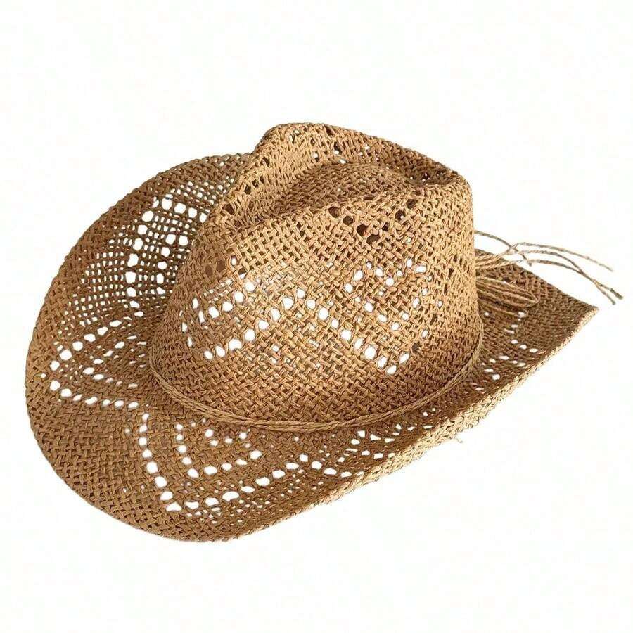 Hollow Straw Western Cowboy Ha - Cowboy Hat Straw ulasan dan harga