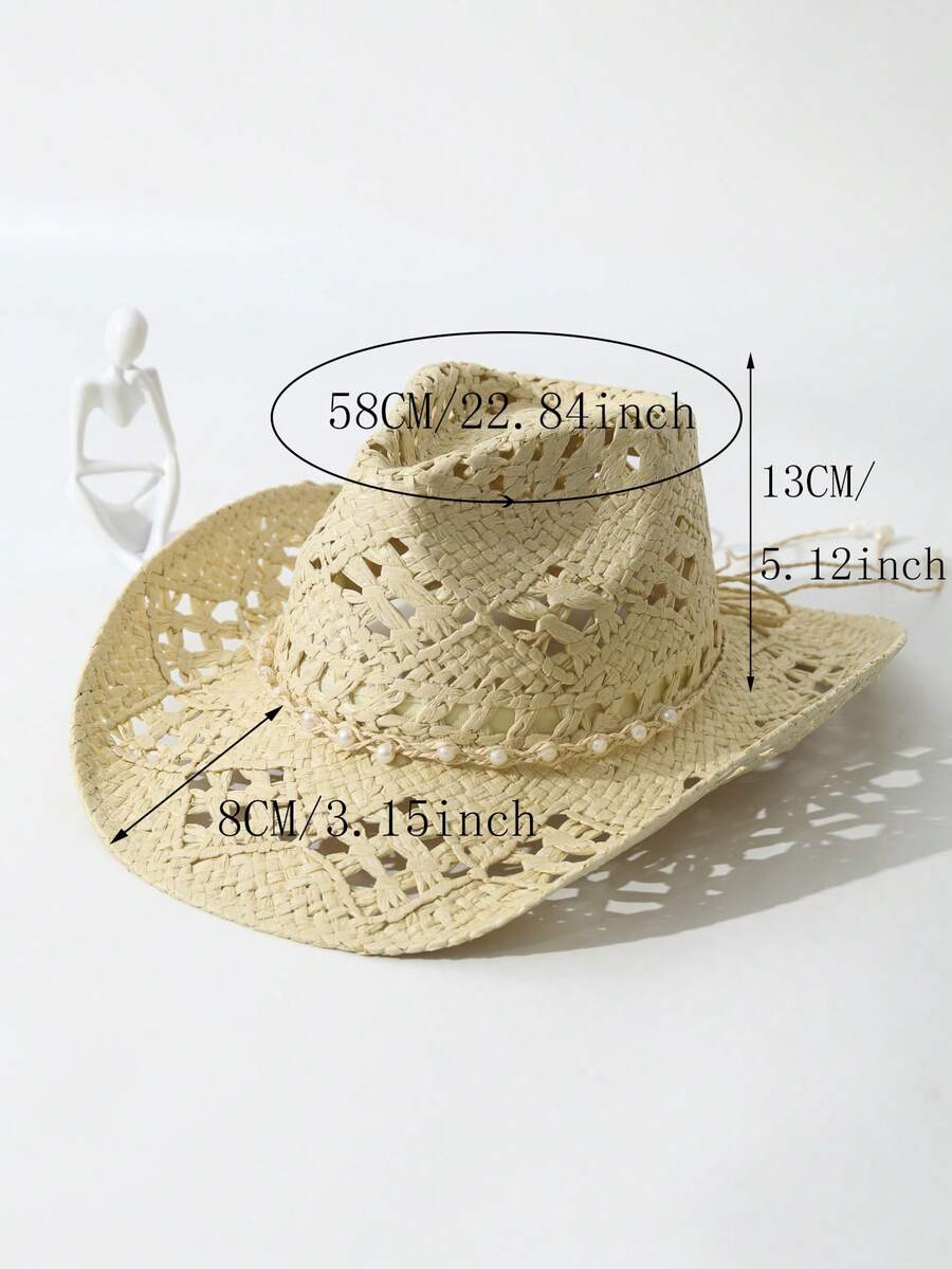 Unisex Straw Cowboy Hat With P - Cowboy Hat Straw ulasan dan harga